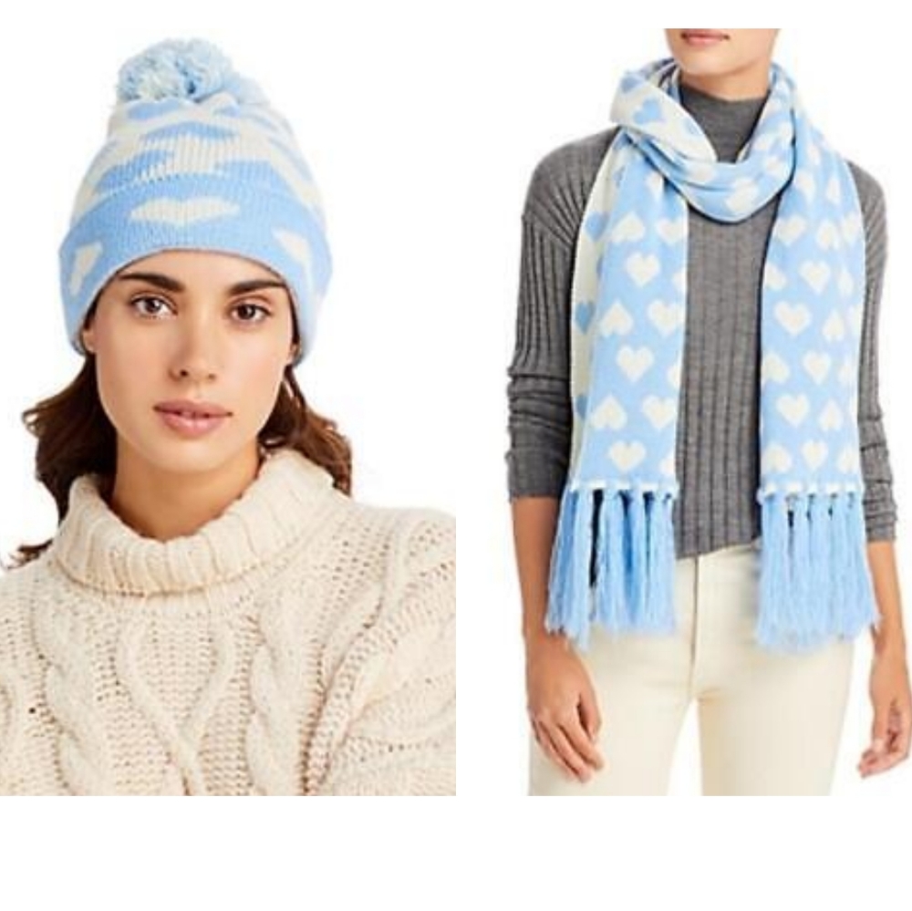 Aqua Heart Jacquard Scarf & Beanie Set - 100% Exclusive BLOOMINGDALES - $140 - Picture 3 of 7